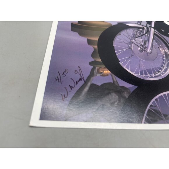 LE GM Harley Davidson motorcycle print artwork signed 4/50 skeliton16x12" READ - Picture 2 of 6